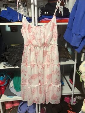 Amazon Essentials White Maxi Dress with Pink Floral Print